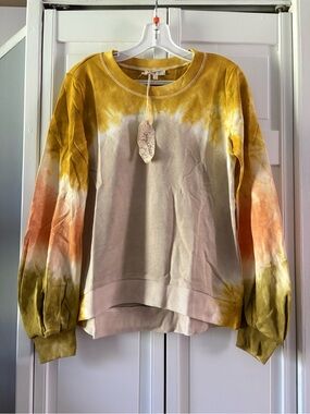 Mystree Tie-Dye Crewneck Sweatshirt in Yellow, Orange, Olive